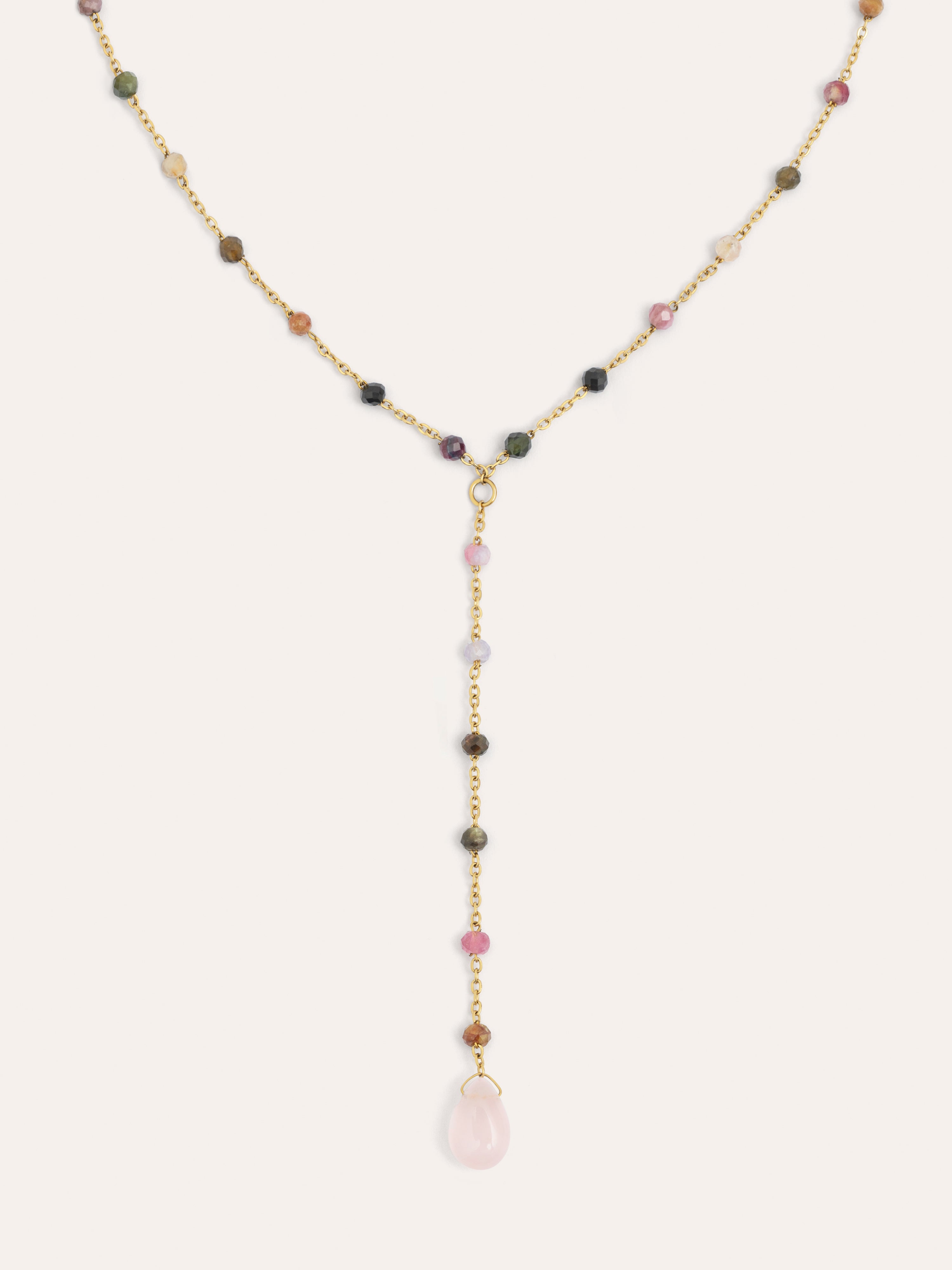 Collar Y Turmalina Stones Acero Baño Oro