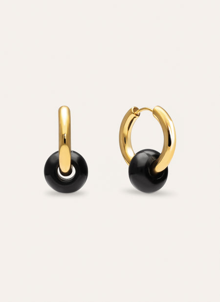 Pendientes Aro Carmen True Black Acero Baño Oro