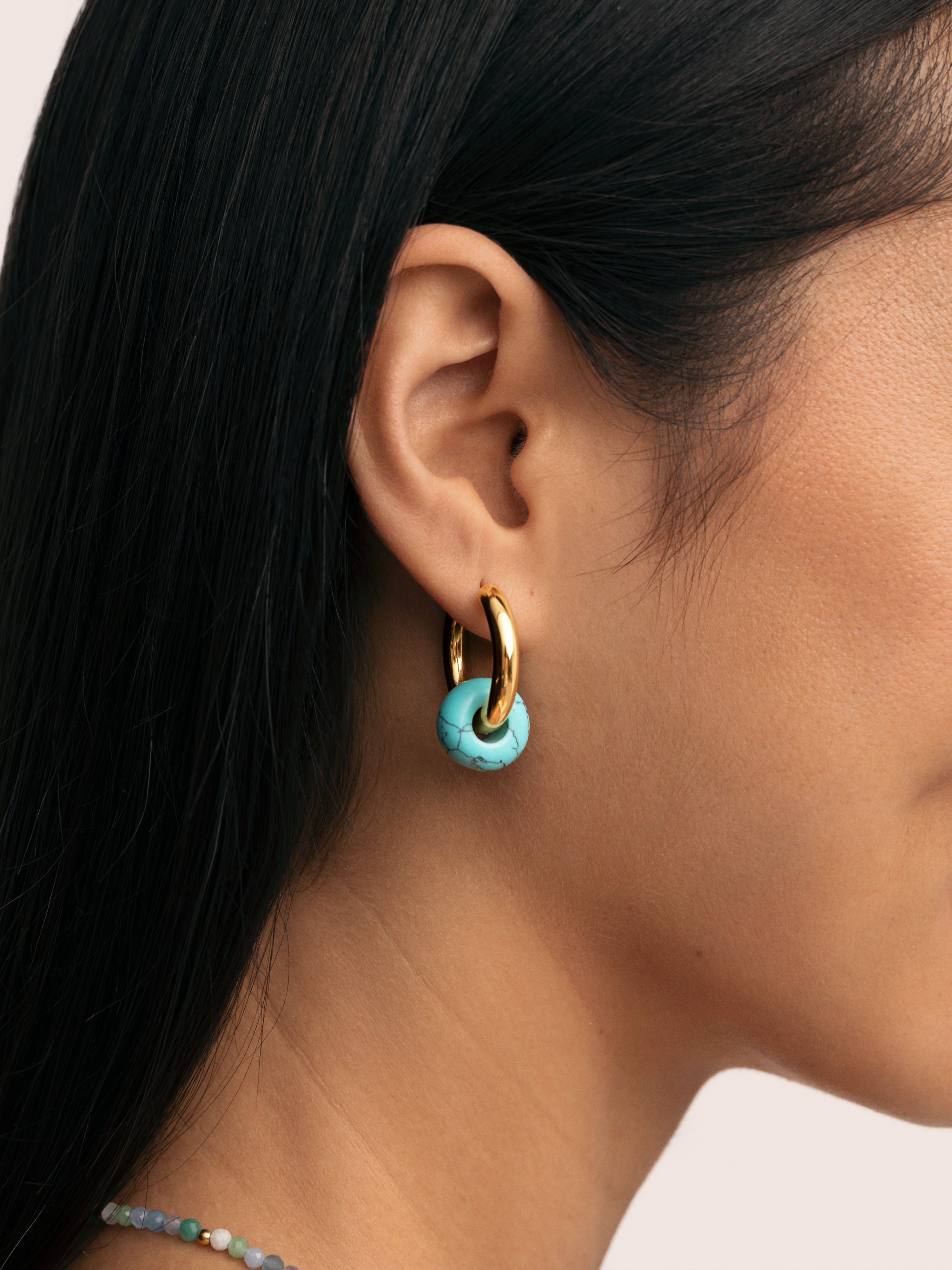 Carmen True Turquoise Stainless Steel Hoop Earrings