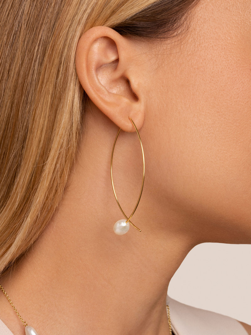 Brincos Arch Bean Pearl Aço Banho Ouro