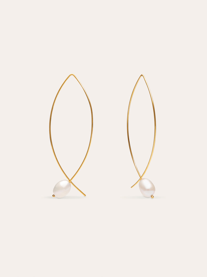 Brincos Arch Bean Pearl Aço Banho Ouro