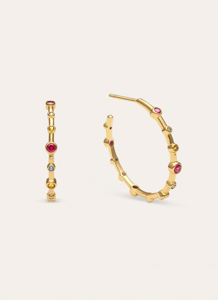 Pendientes Aro Rainbow Bubbles L Baño Oro