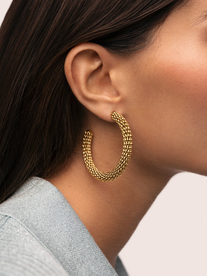 Disco Hoop Stainless Steel Gold Earrings 