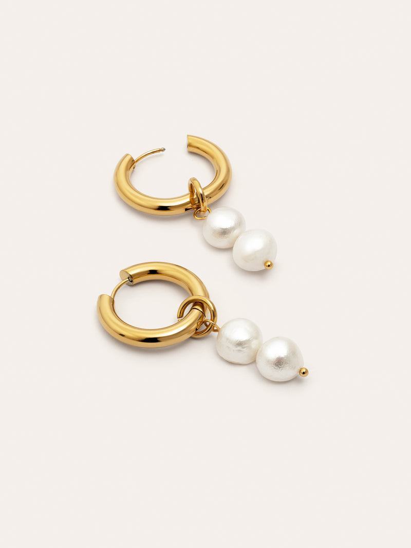 Little Pearl Stainless Steel Hoop Earrings