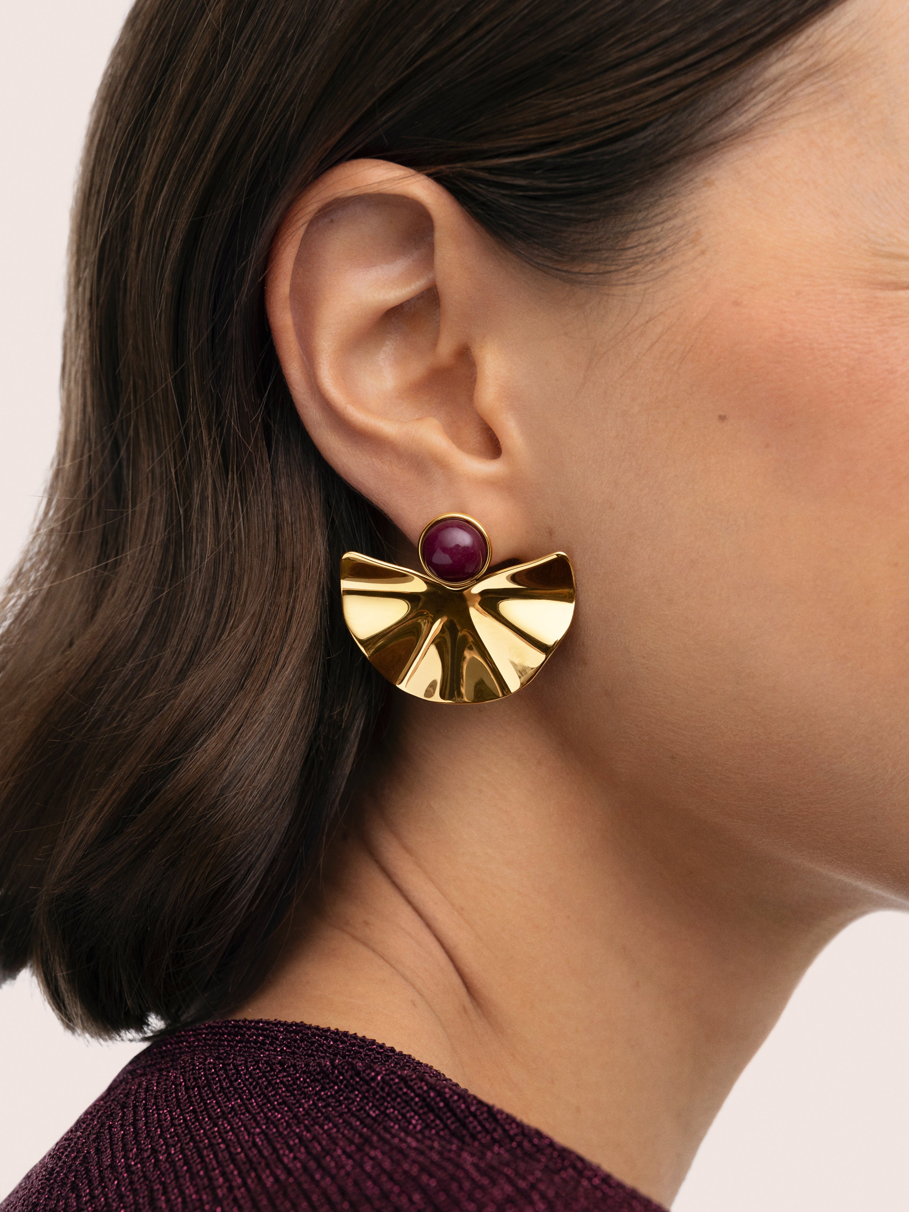 Amara Stone Stainless Steel Gold Earrings