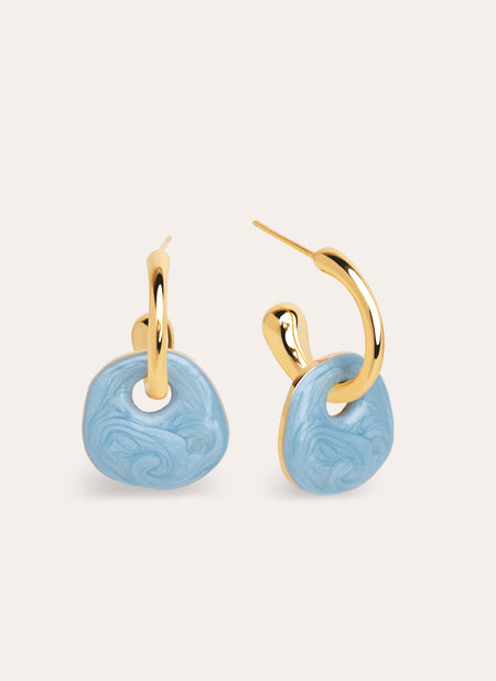 Pendientes Bean Blue Melted Enamel Baño Oro