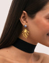 Pendientes Coral Stone Azul Acero Baño Oro