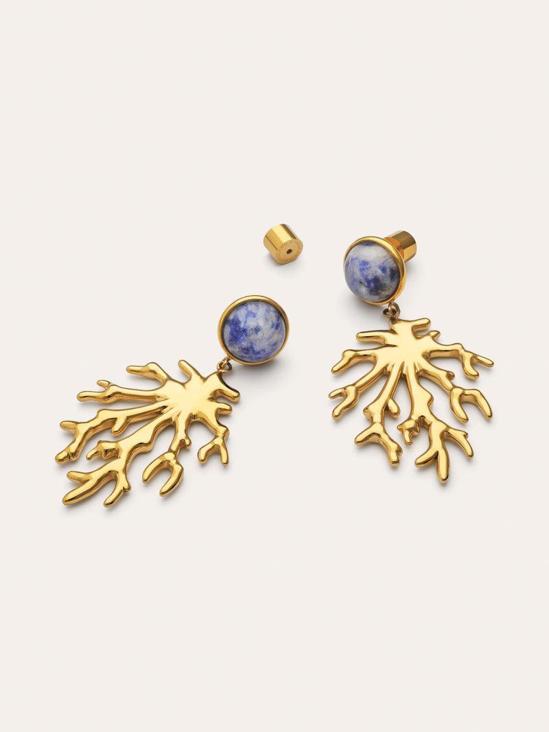 Pendientes Coral Stone Azul Acero Baño Oro