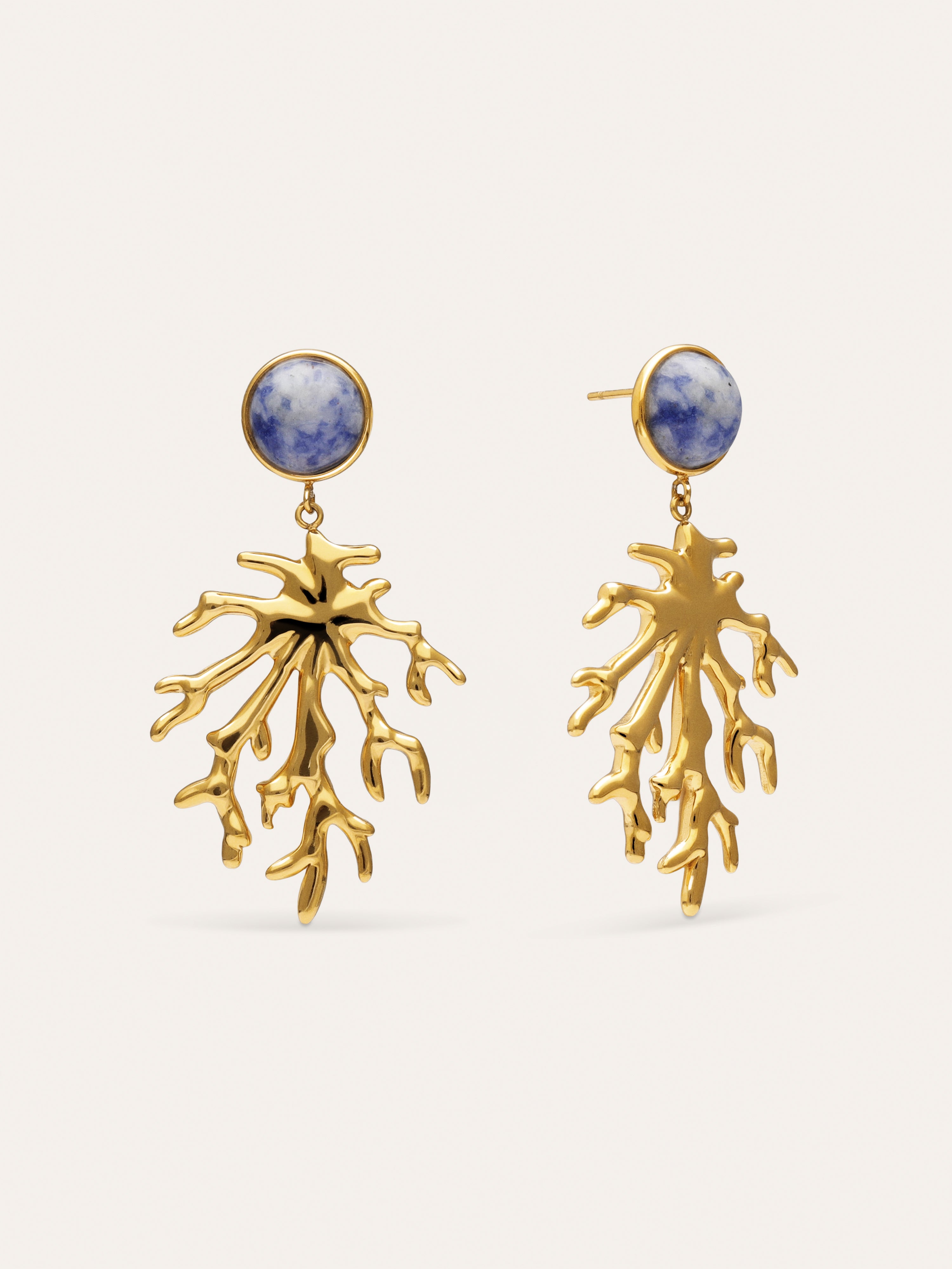 Pendientes Coral Stone Azul Acero Baño Oro