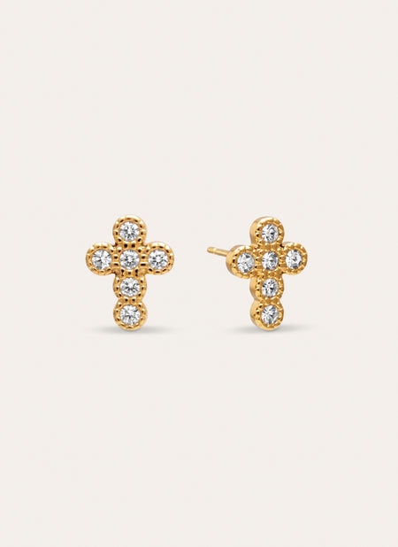 Pendientes Cruz Sparks Acero Baño Oro