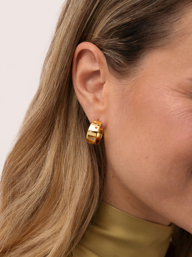 Pendientes Aro Curve Rainbow Acero Baño Oro