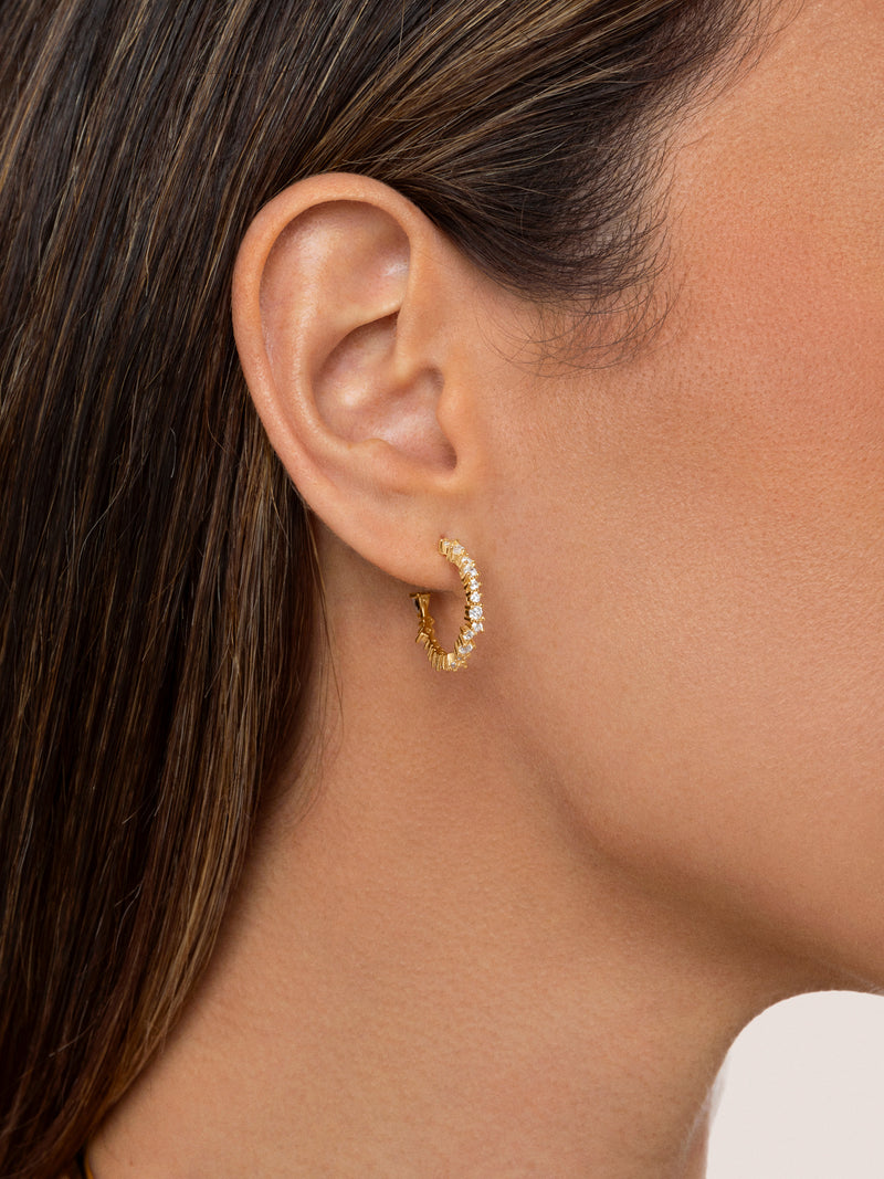 Pendientes Aro Estellar White Baño Oro