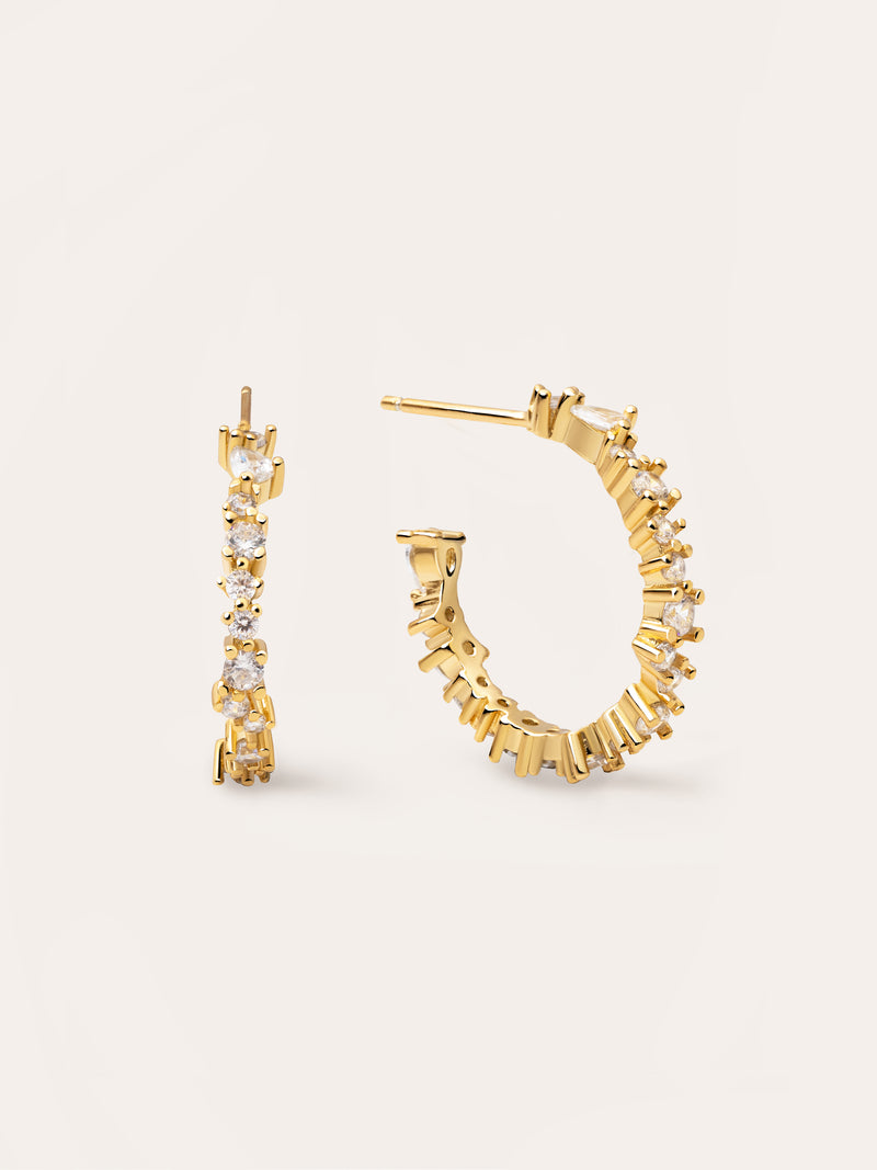 Pendientes Aro Estellar White Baño Oro