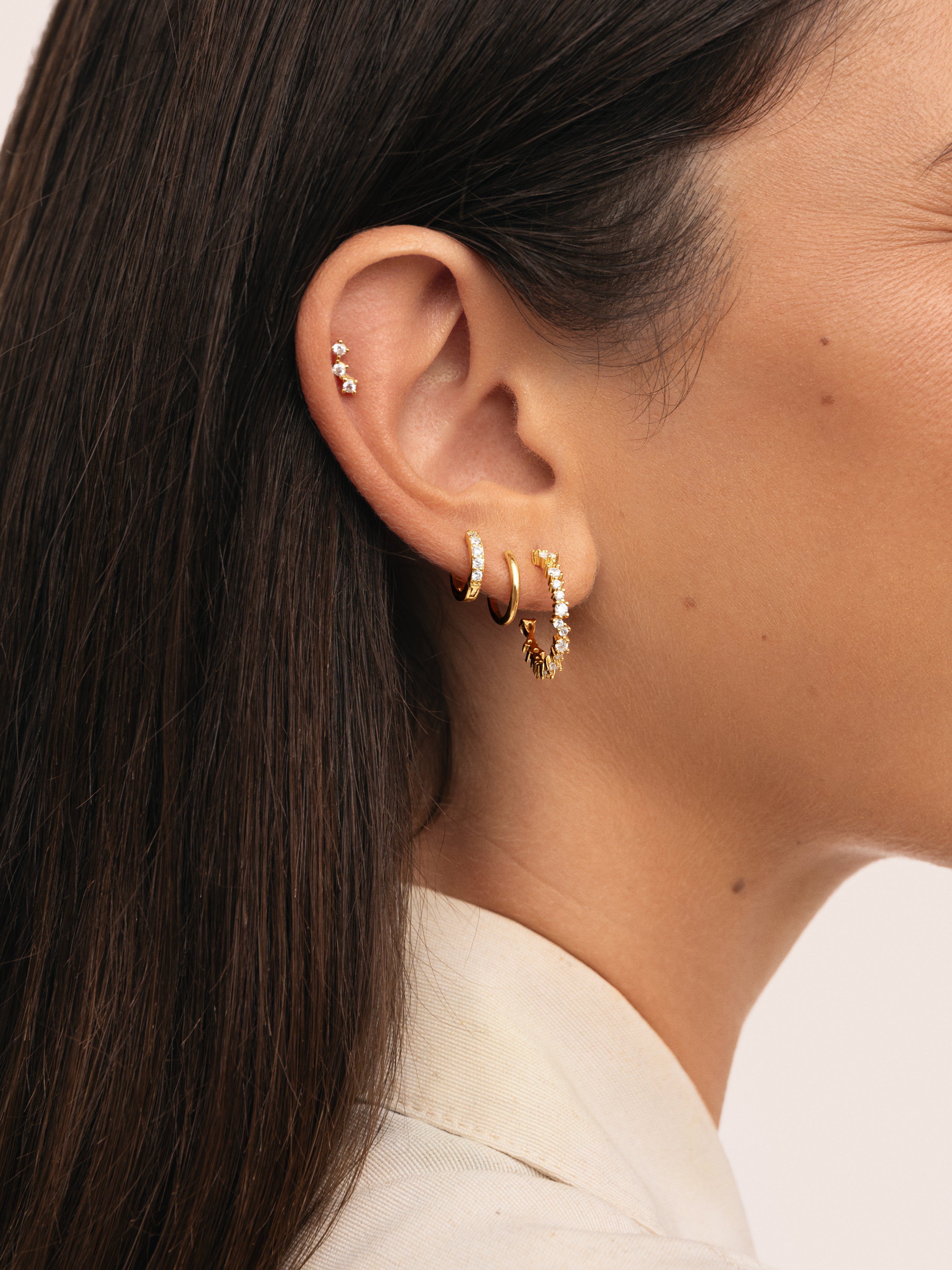 Pendientes Aro Estellar White Baño Oro
