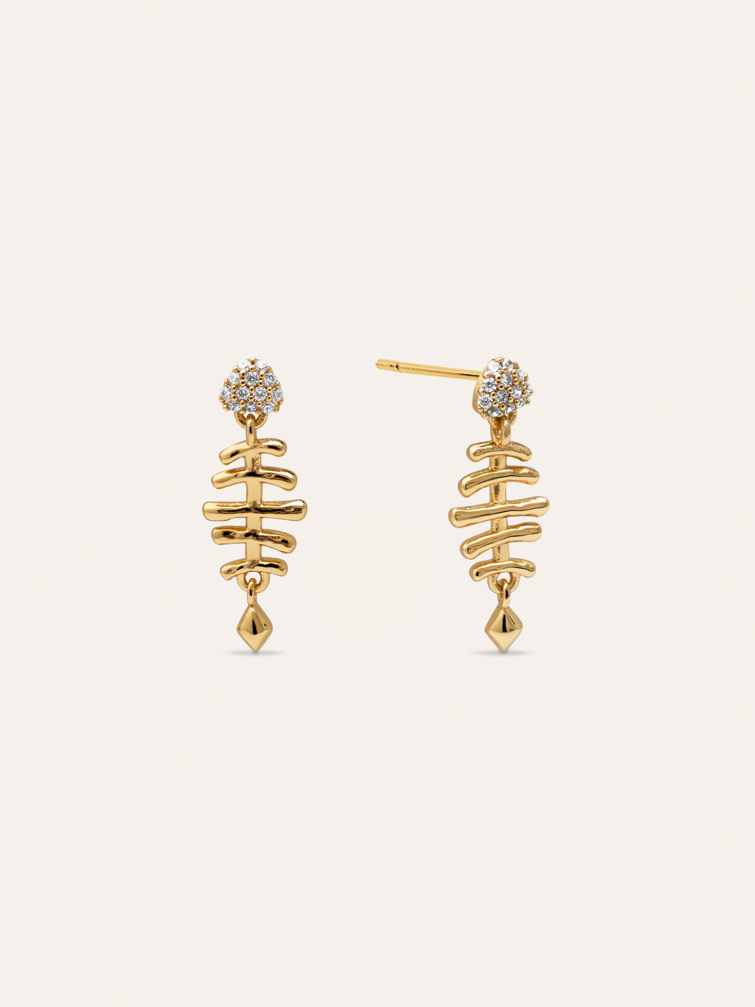 Fishbone Spark Gold Earrings