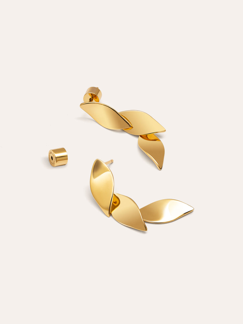 Long Leaves Gold Earrings 