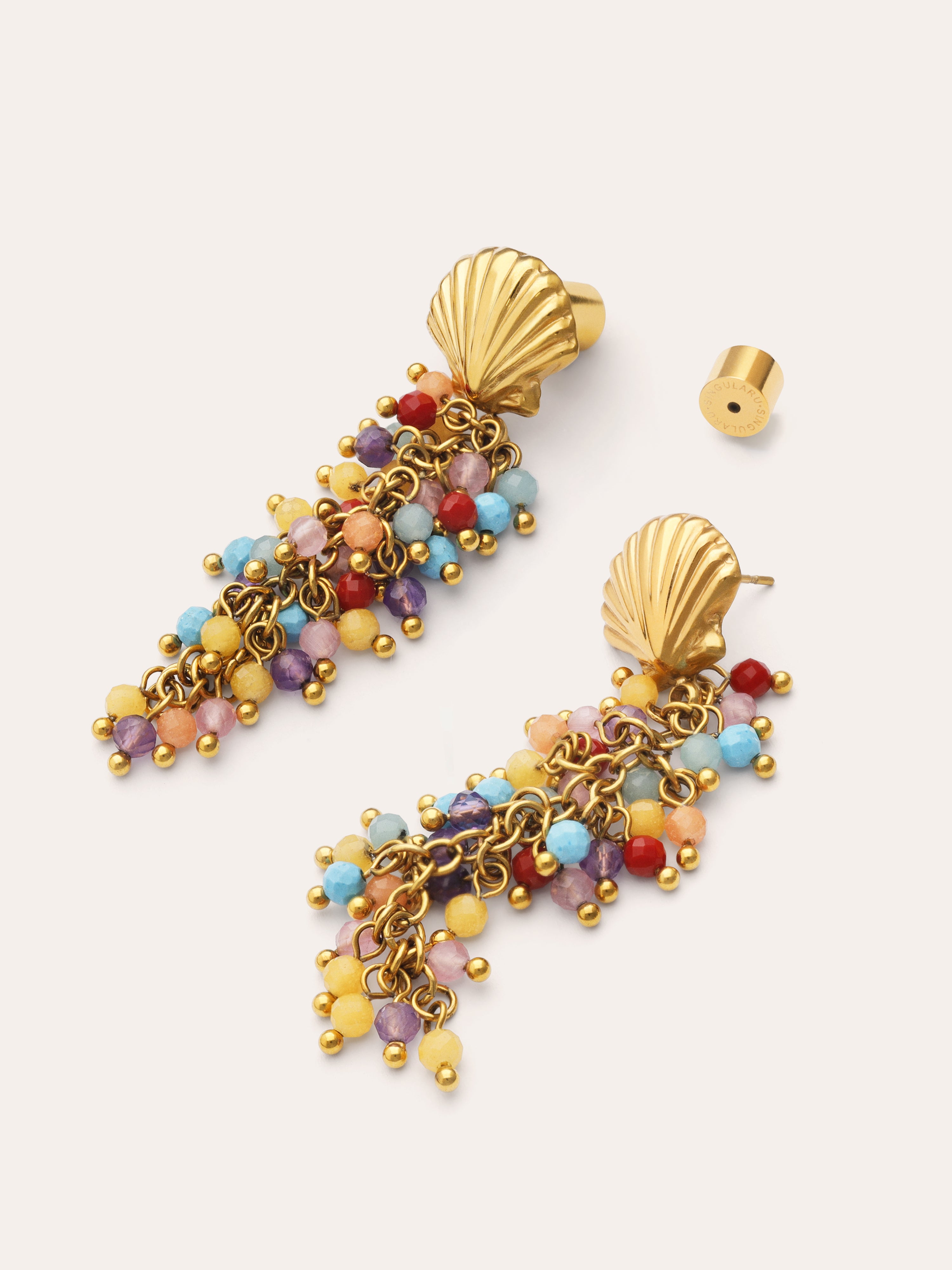 Pendientes Long Coral Acero Baño Oro