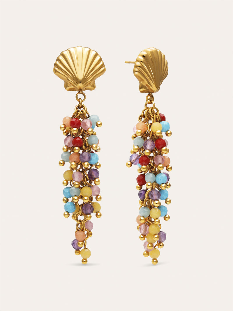 Pendientes Long Coral Acero Baño Oro