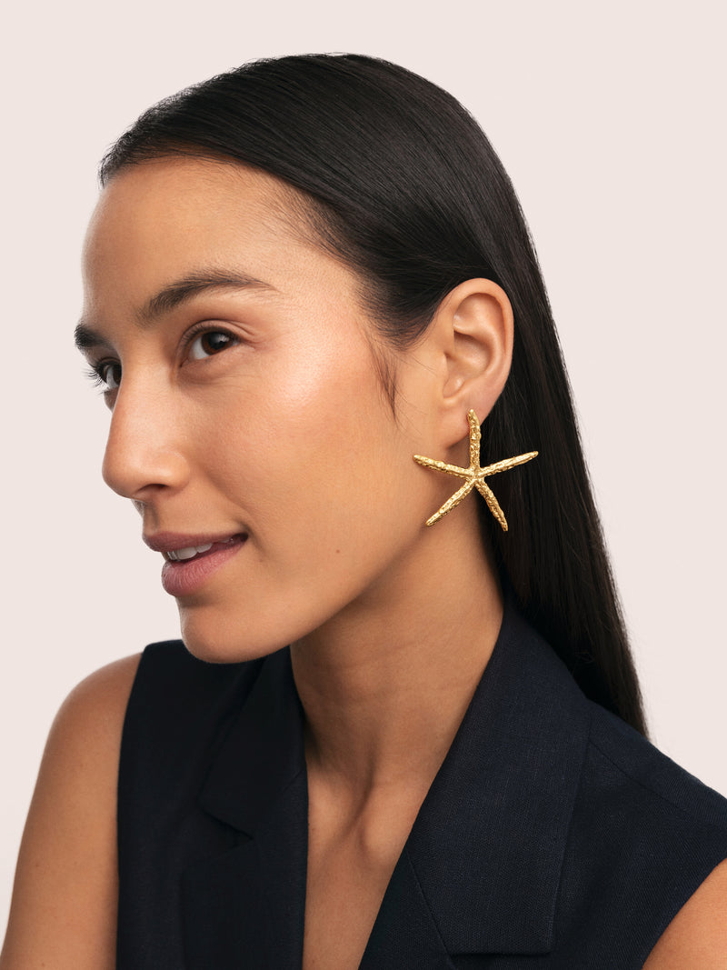 Maxi Starfish Stainless Steel Gold Earrings 