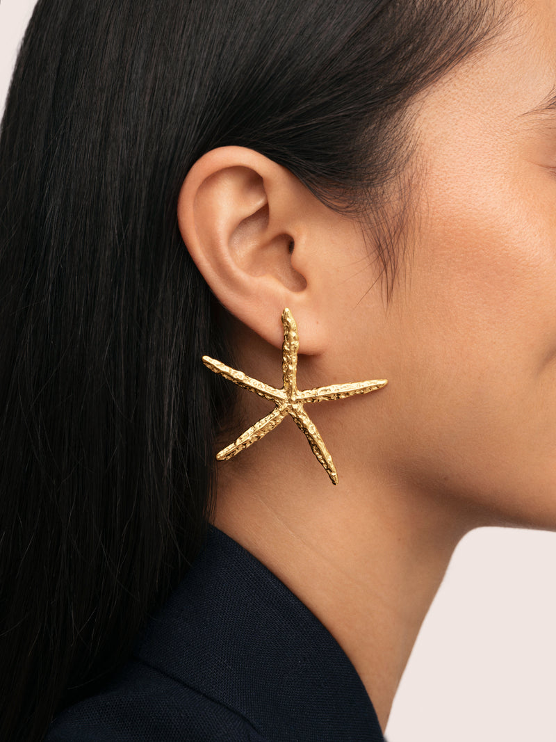 Maxi Starfish Stainless Steel Gold Earrings 