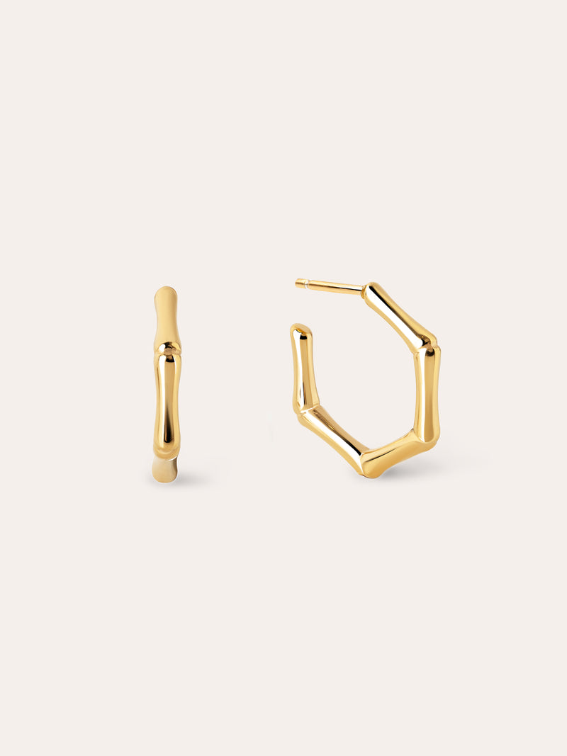 Mini Bamboo Stainless Steel Gold Hoop Earrings