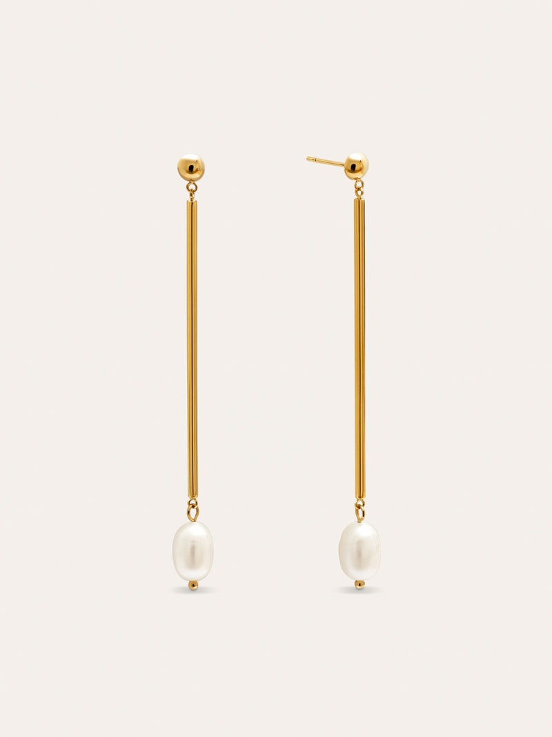 Pearl Stick Stainless Steel Gold Earrings 