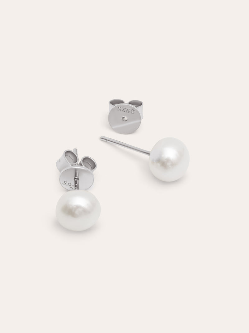 Single Pearl Silver Earrings
