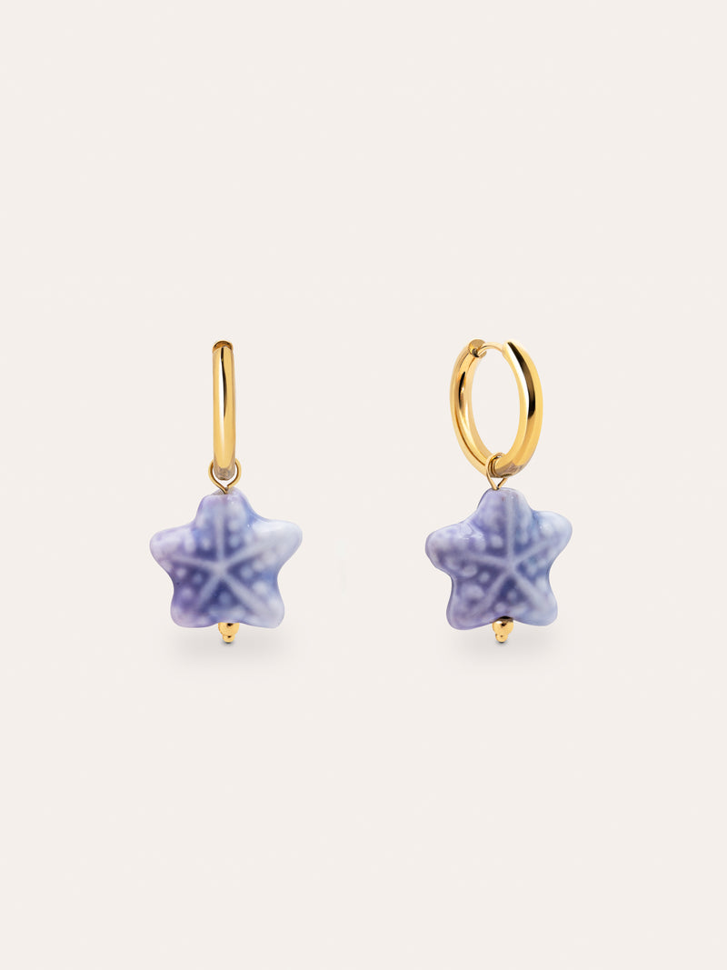 Starfish Blue Stainless Steel Gold Earrings