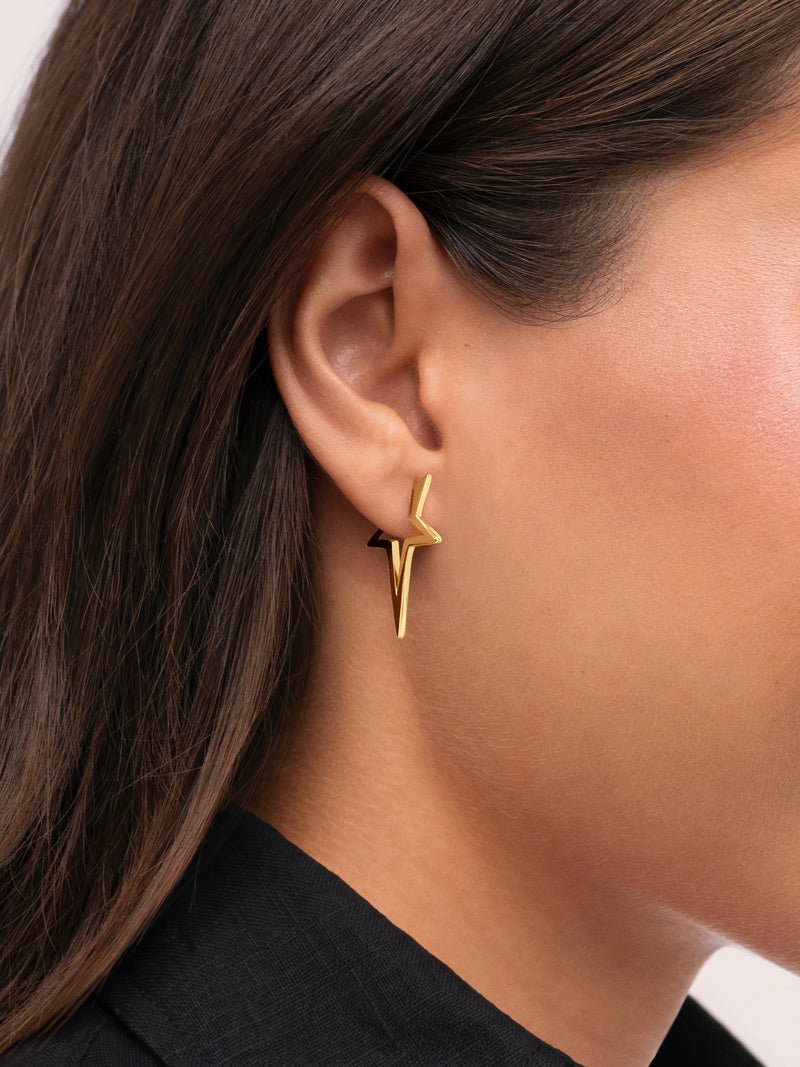 Star Punk Steel Gold Plated Earrings