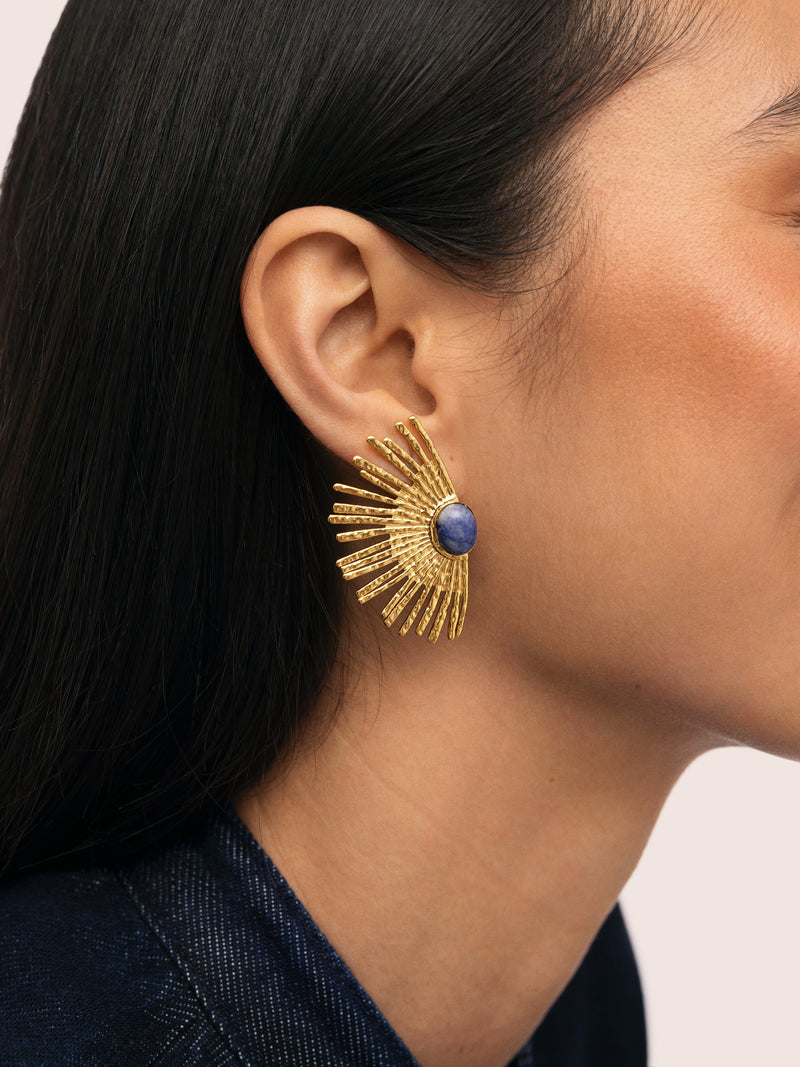 Sunbeam Blue Stainless Steel Gold Earrings