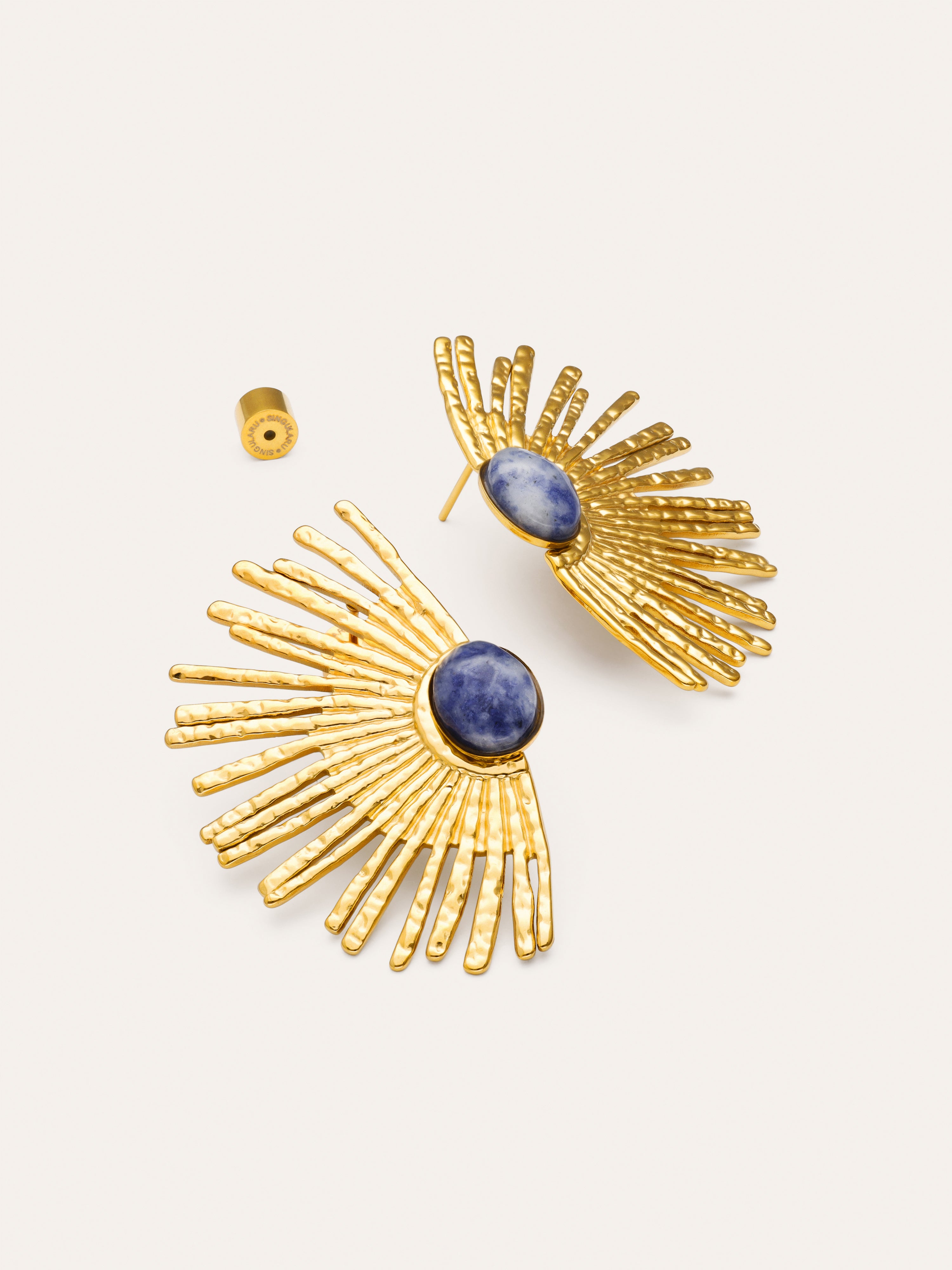 Sunbeam Blue Stainless Steel Gold Earrings