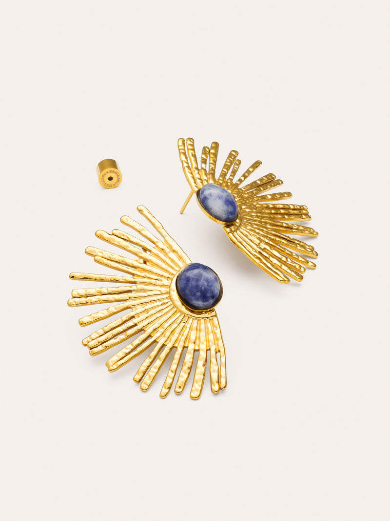 Sunbeam Blue Stainless Steel Gold Earrings