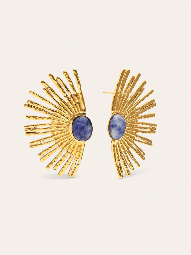 Sunbeam Blue Stainless Steel Gold Earrings