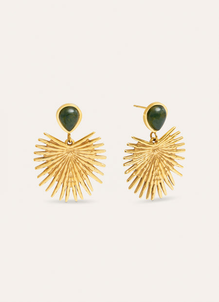 Green Catalina Stainless Steel Gold Earrings 