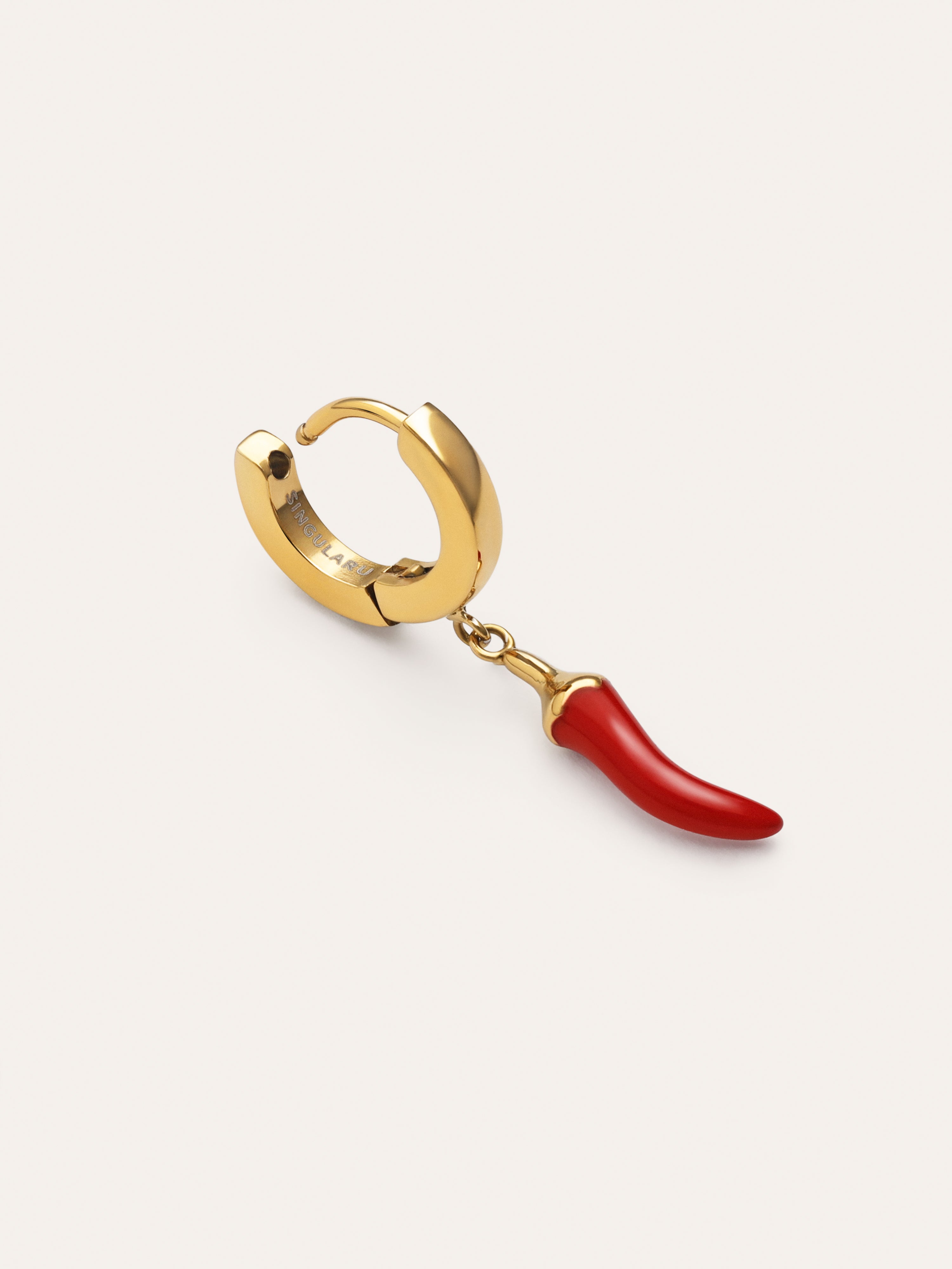 Pendiente Suelto Aro Chili Enamel Acero Baño Oro