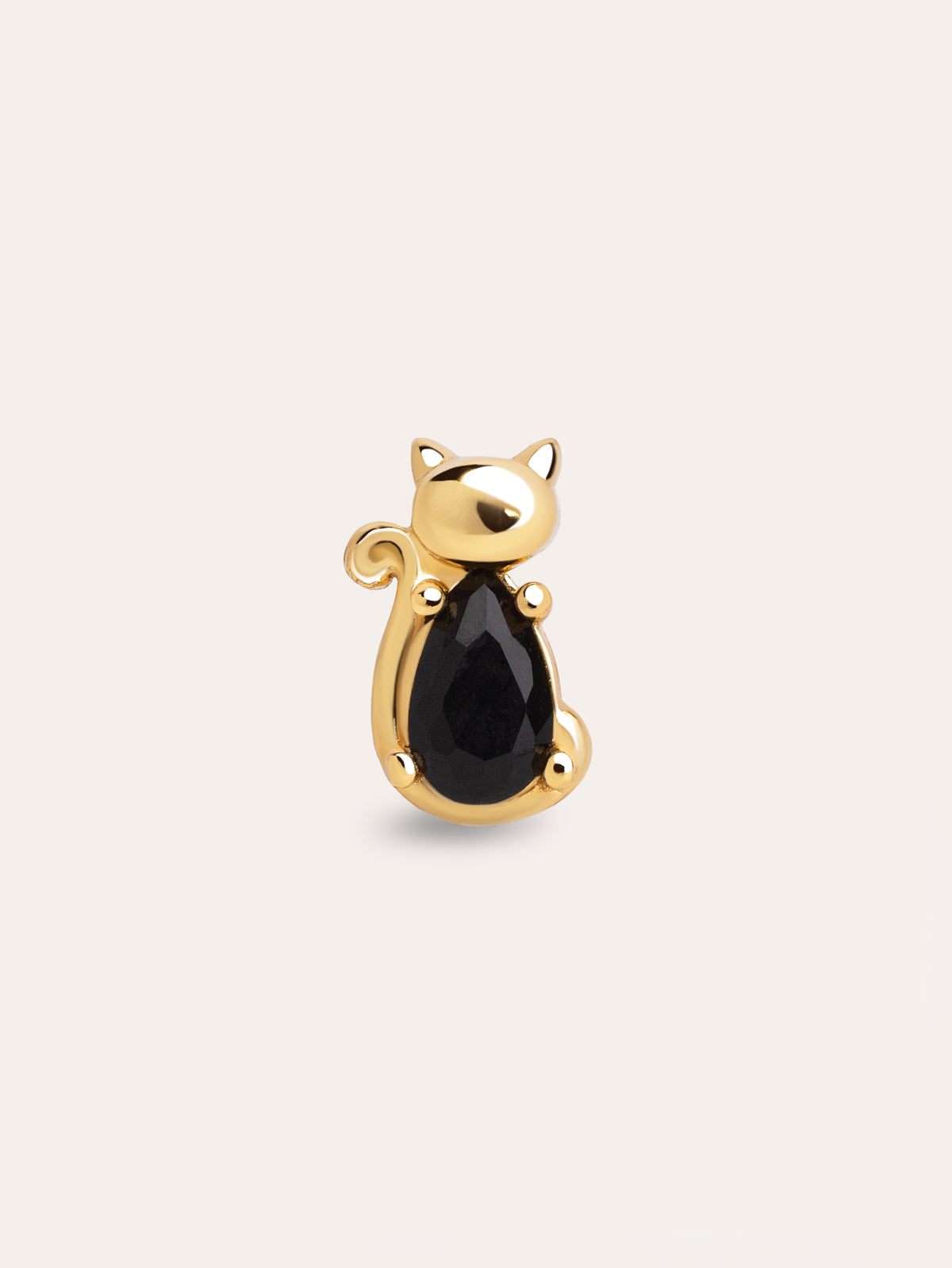 Boucle d'oreille simple Chat Noir Plaqué Or