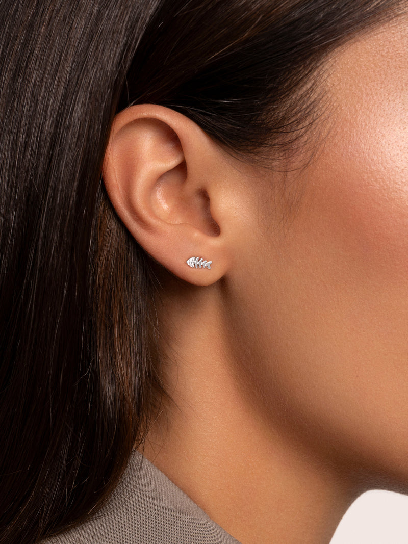 Fishbone Spark Silver Single Earring