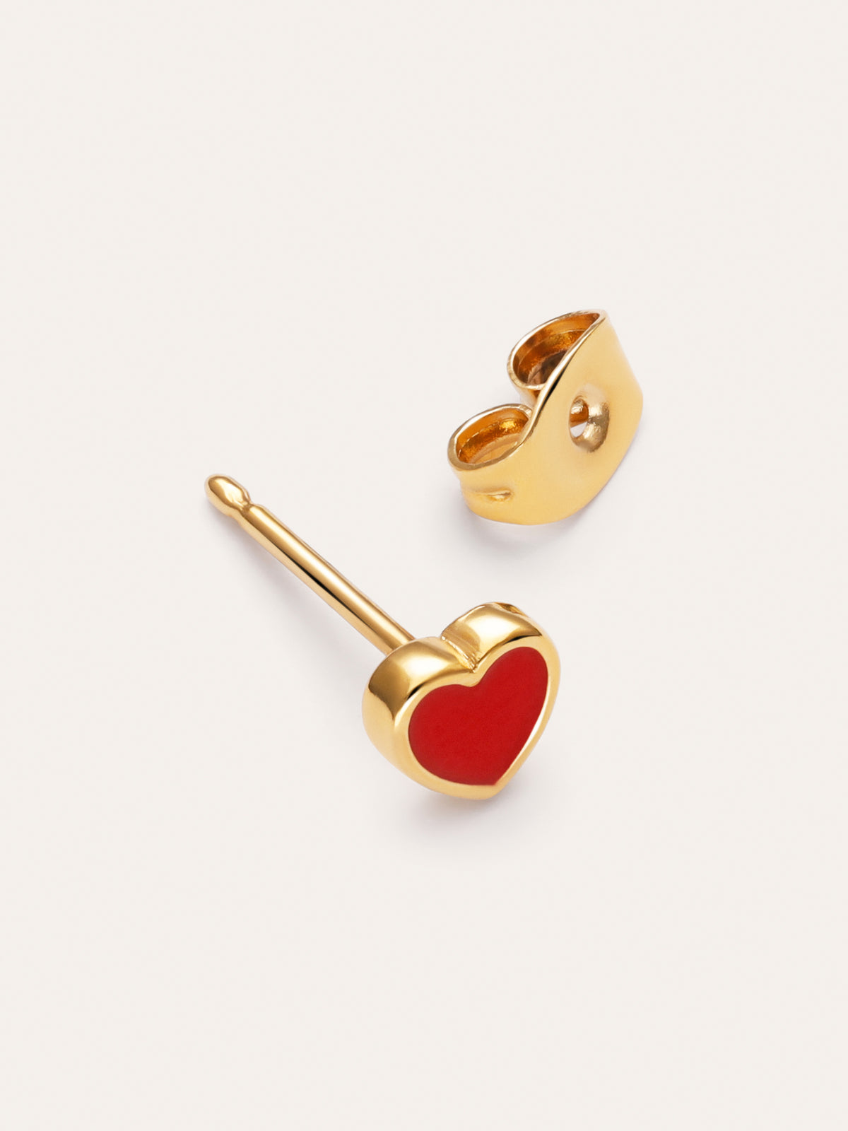 Imagen detalle de Orecchino Singolo Heart Red Enamel Placcato Oro