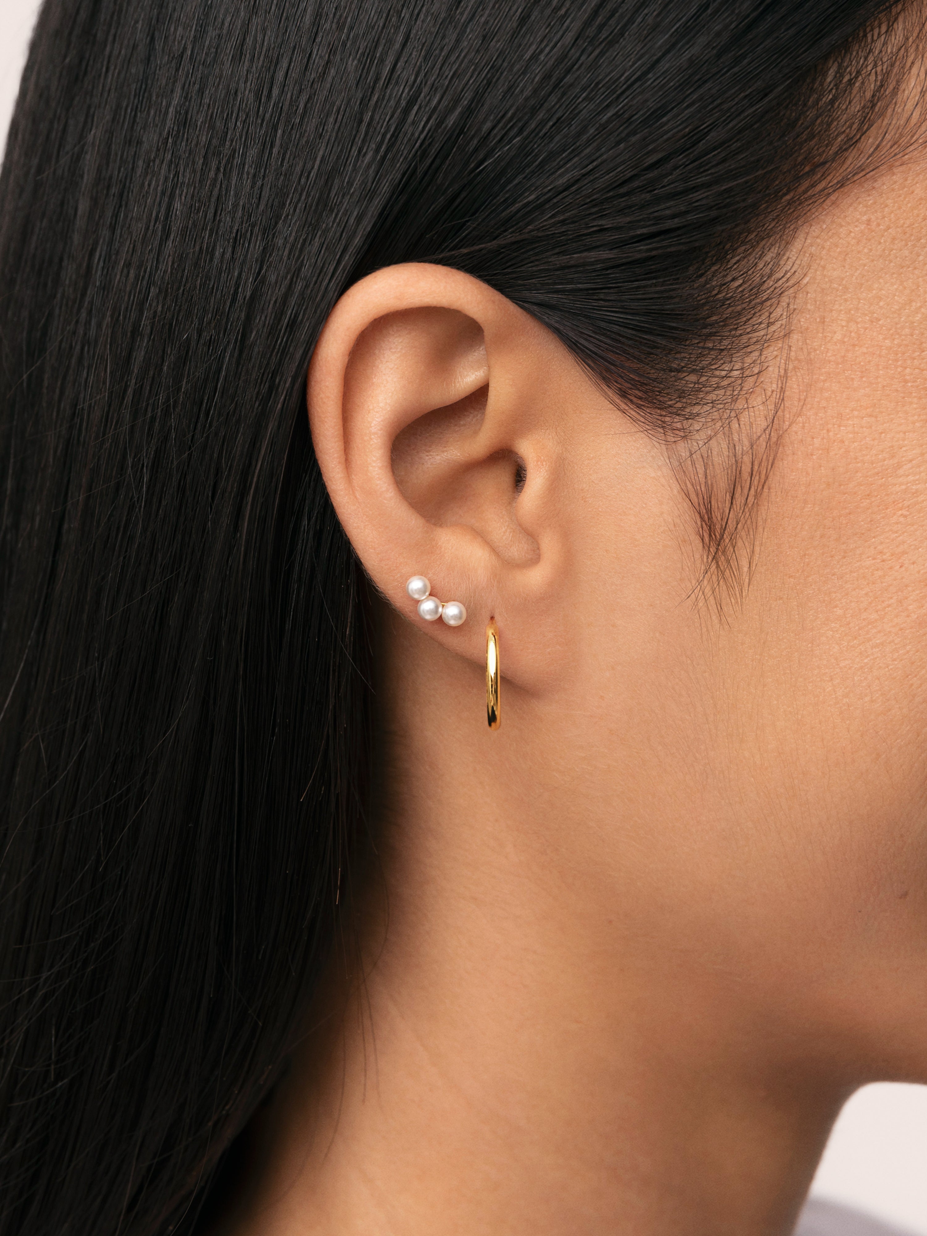 Triple Pearls Gold Single Earring