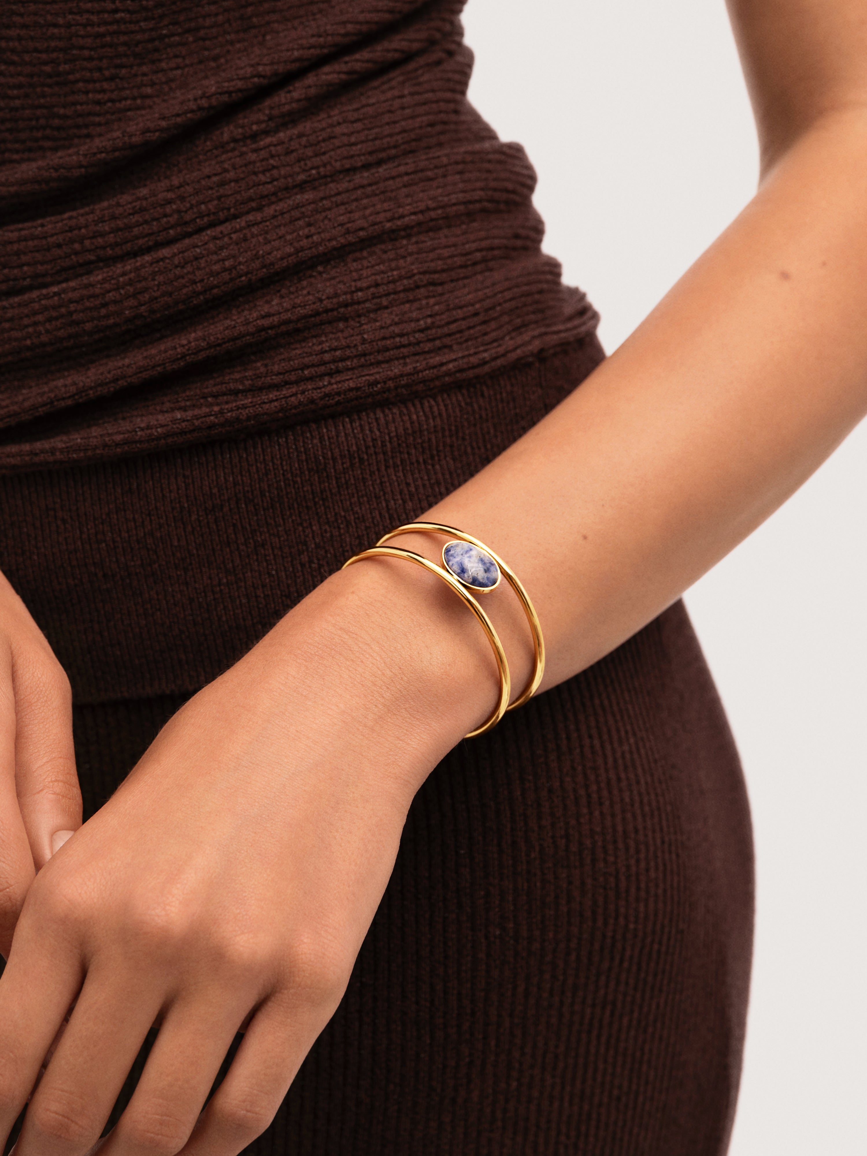 Brazalete Cianita Acero Baño Oro