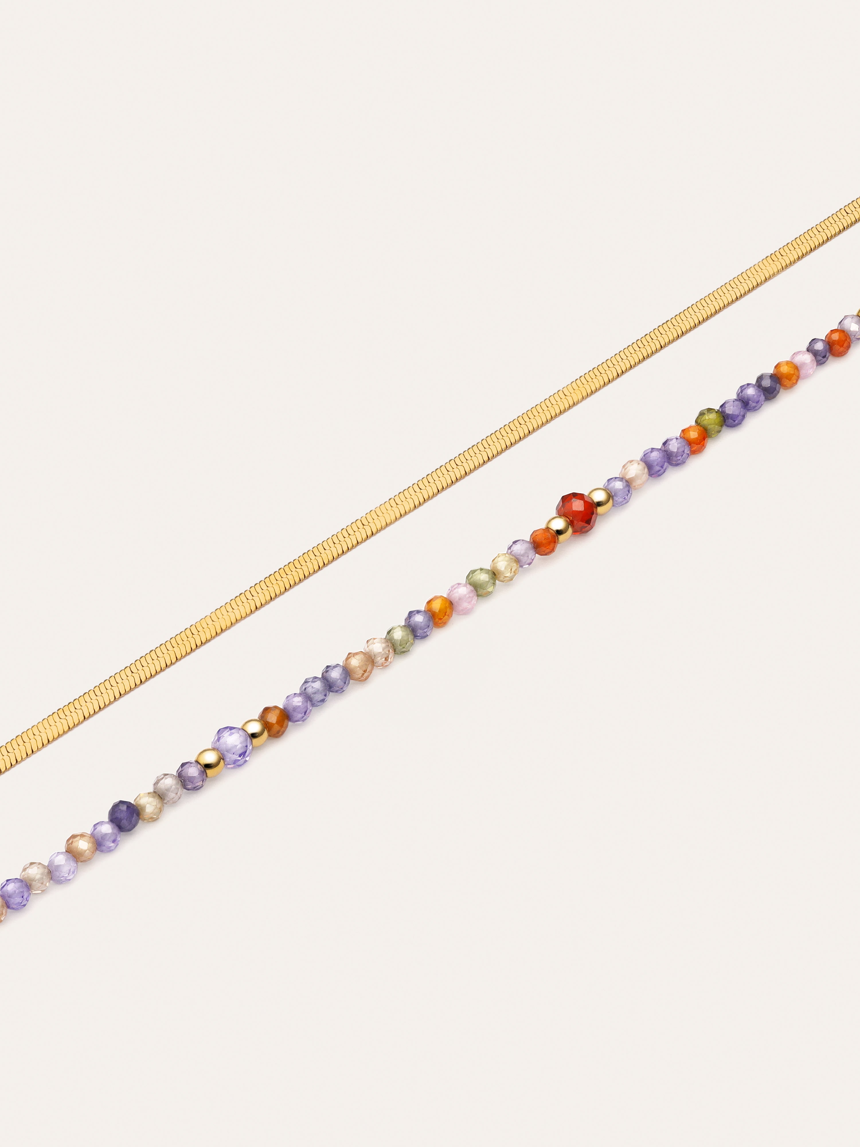 Pulsera Doble Crystals Lisse Acero Baño Oro