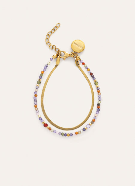 Pulsera Doble Crystals Lisse Acero Baño Oro