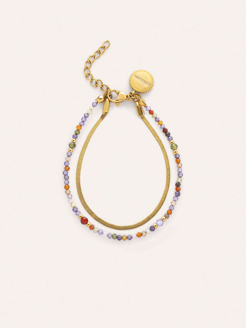 Doble Crystals Lisse Stainless Steel Gold Bracelet