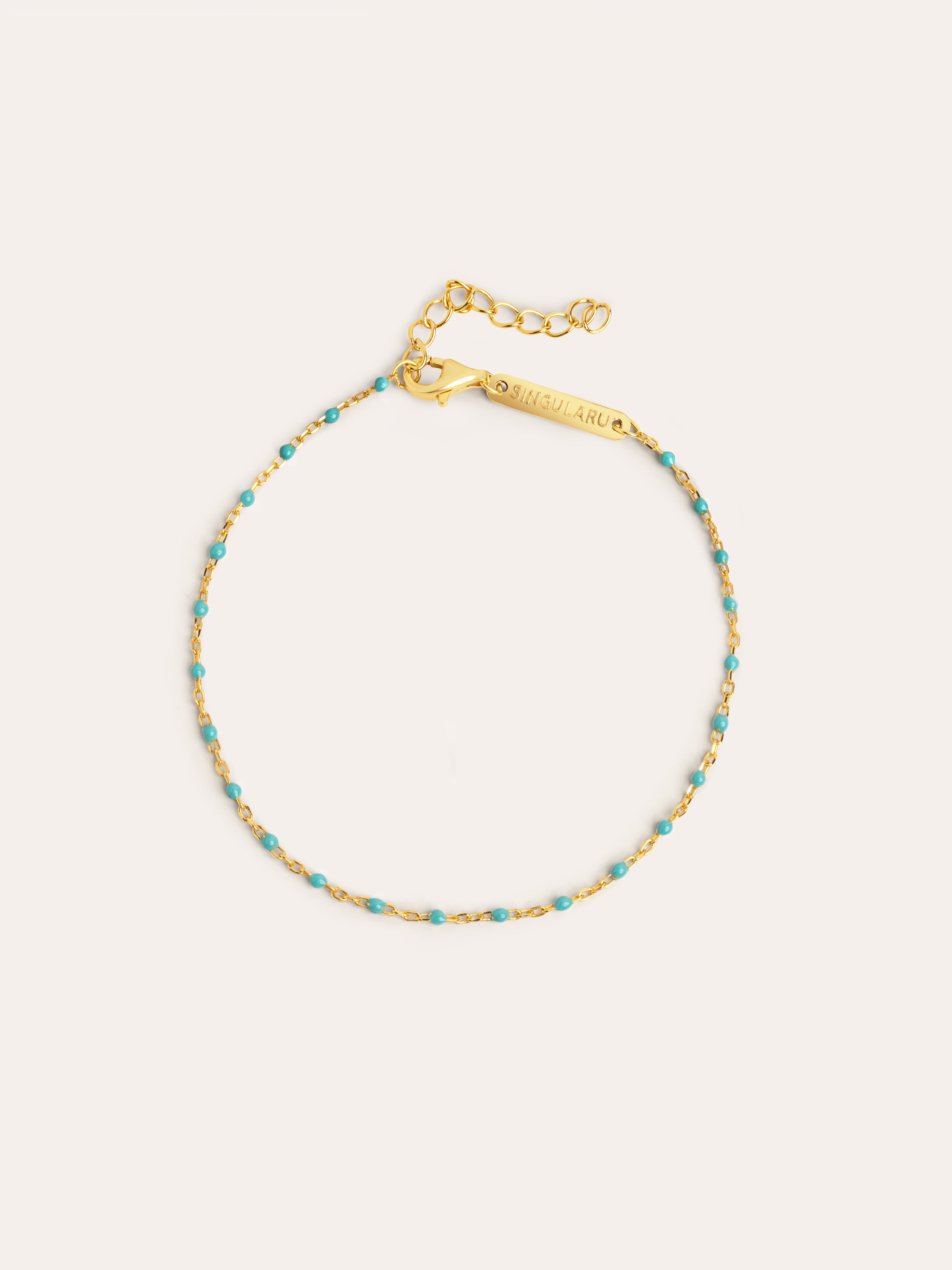 Pulsera Dots Turquoise Enamel Plata Baño Oro