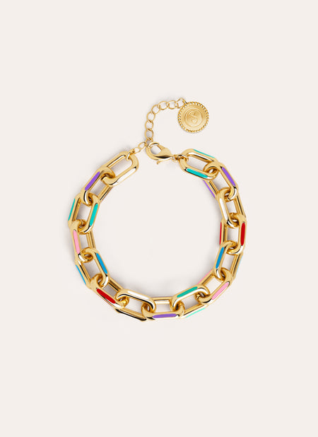 Pulsera Link Rainbow Enamel Baño Oro