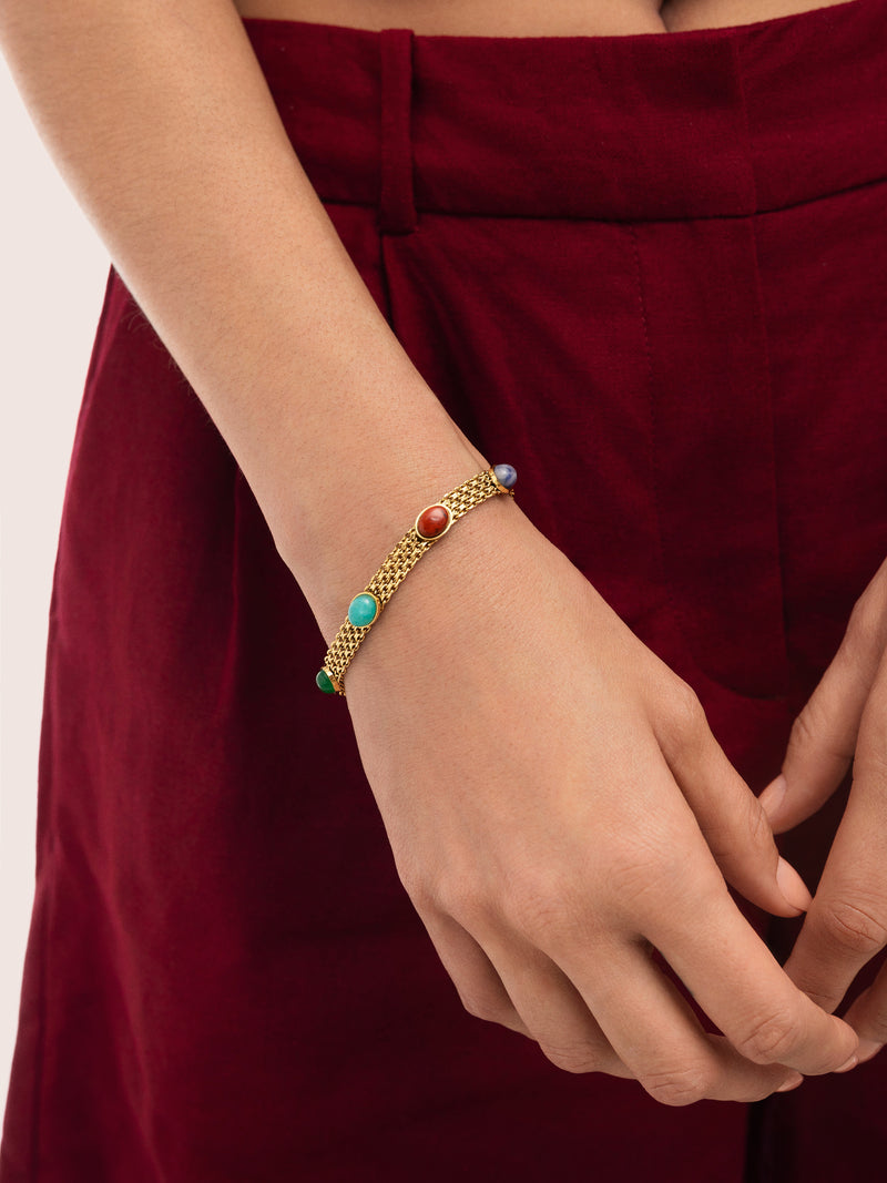 Tape Stones Stainless Steel Gold Bracelet
