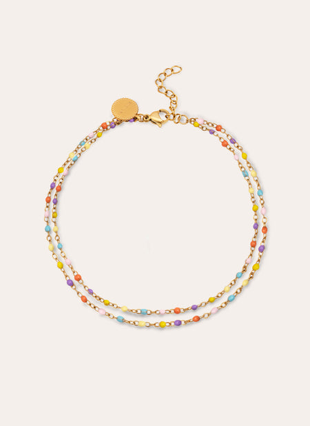 Double Dots Colors Enamel Stainless Steel Gold Anklet
