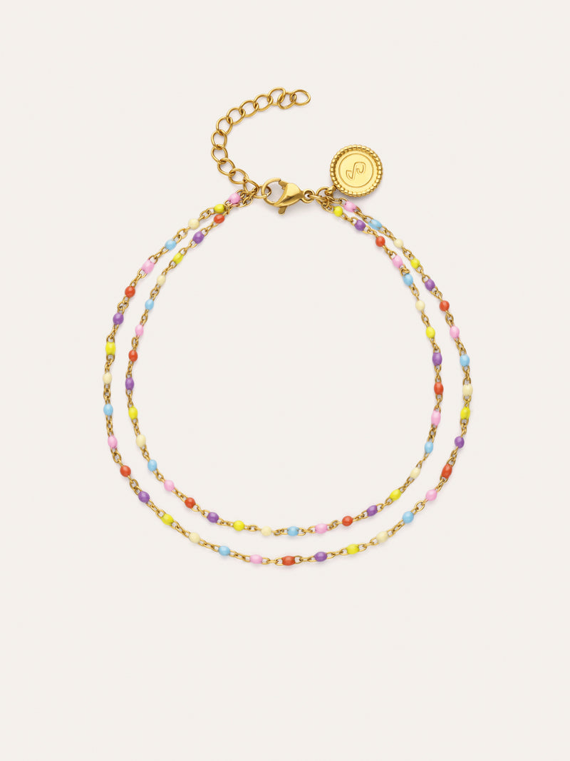 Double Dots Colors Enamel Stainless Steel Gold Anklet