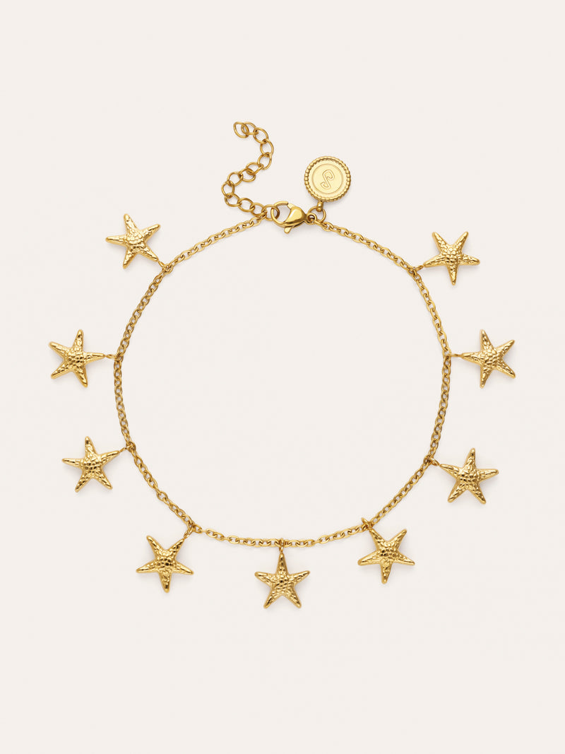 Tobillera Estrellas del Mar Acero Baño Oro