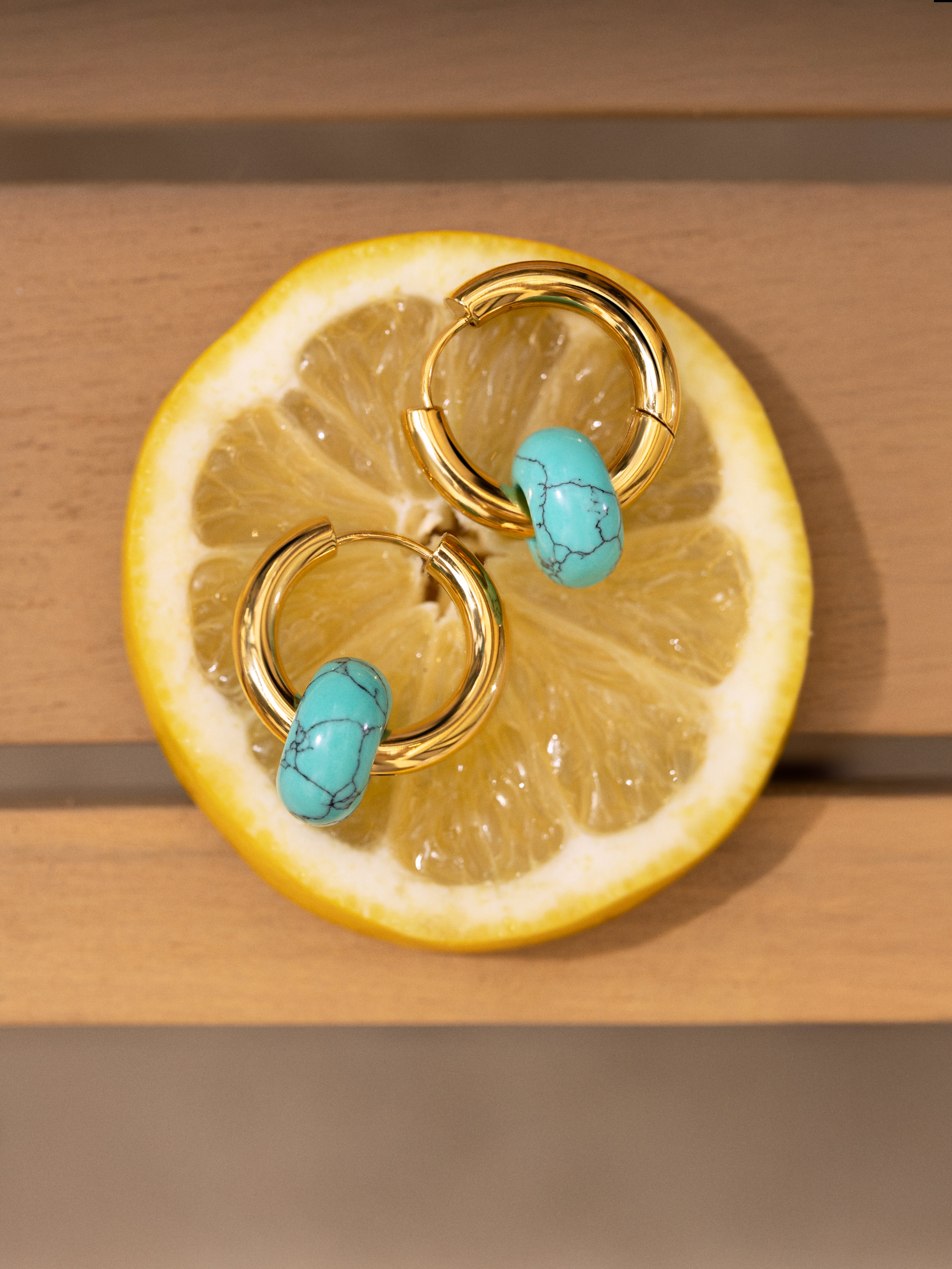 Carmen True Turquoise Stainless Steel Hoop Earrings